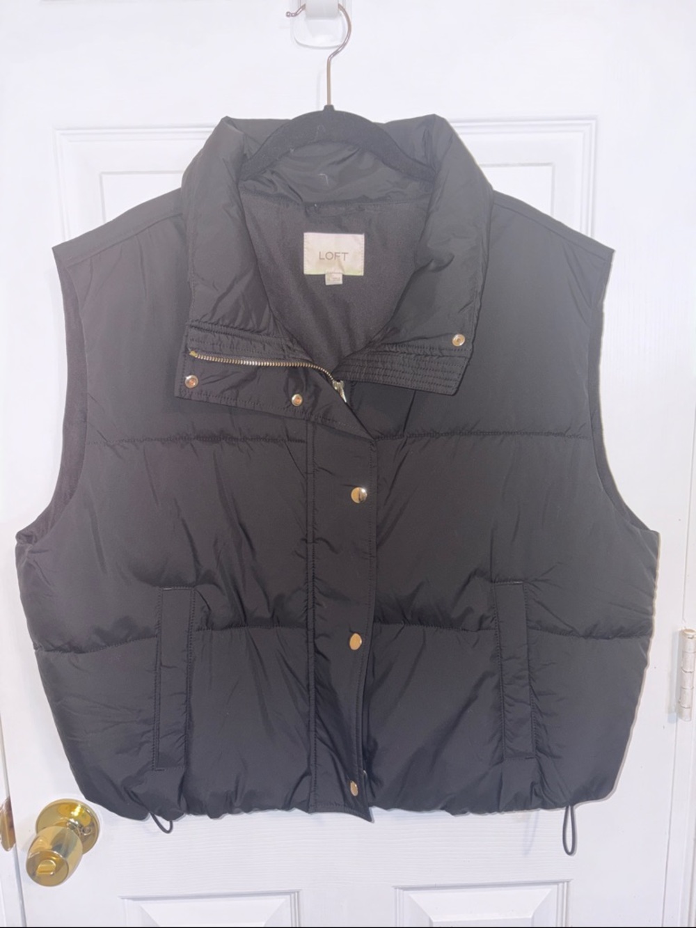 LOFT Black Quilted Puffer Vest with Snap Front